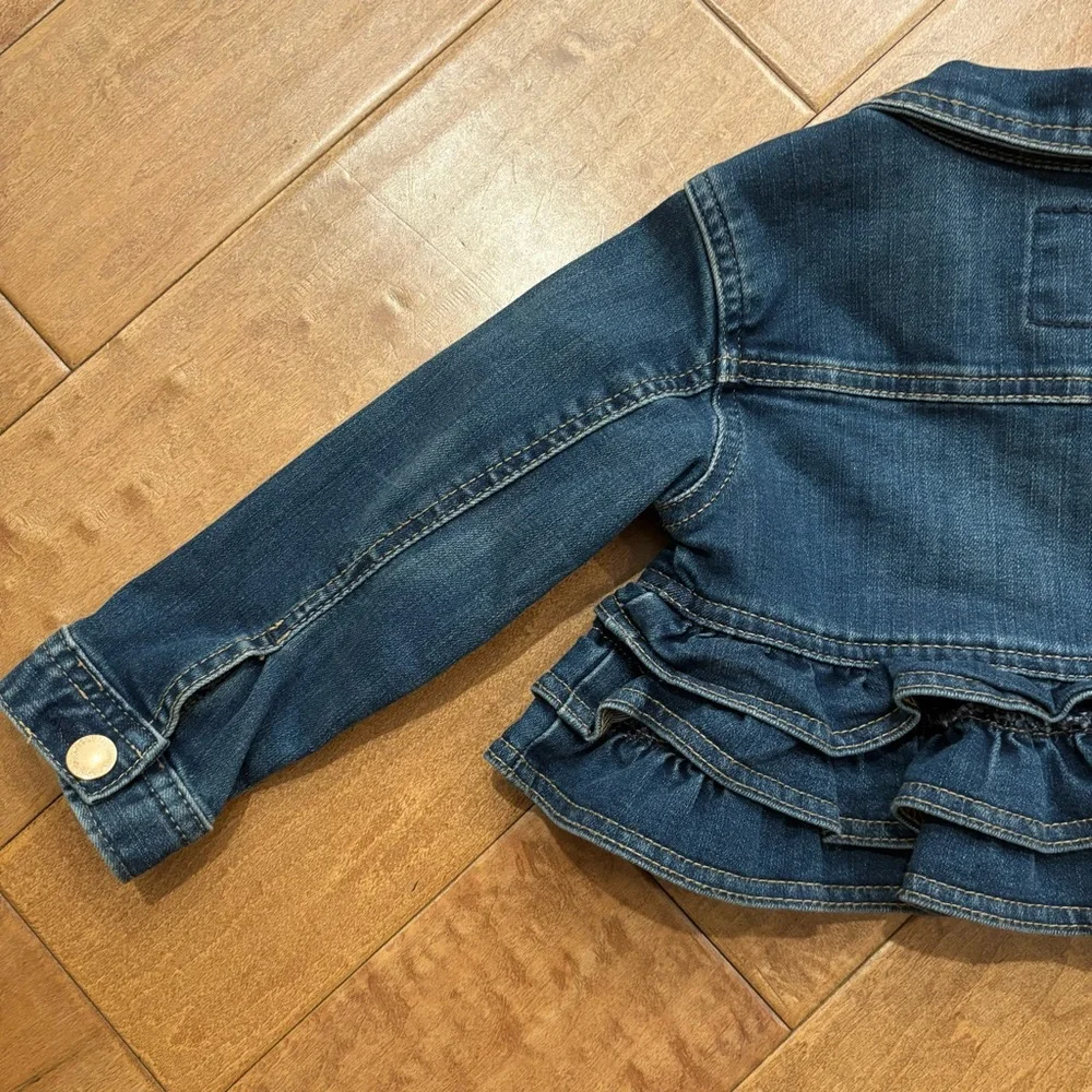 Genuine Kids Oshkosh Girls Toddler Blue Denim Jean Ruffle Snap Front Jacket 2T